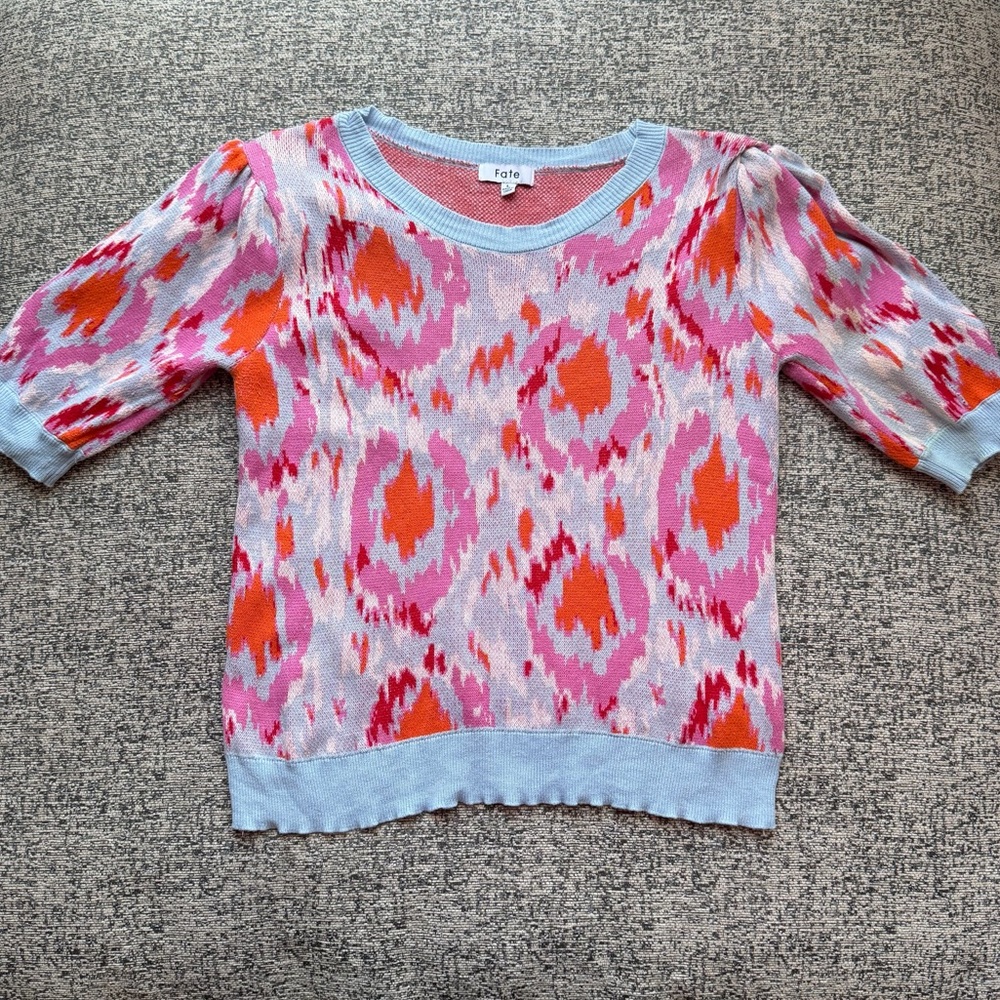 Anthropologie Fate Sweater Cotton Spring Amayaβ Girly Pink Blue Coquette